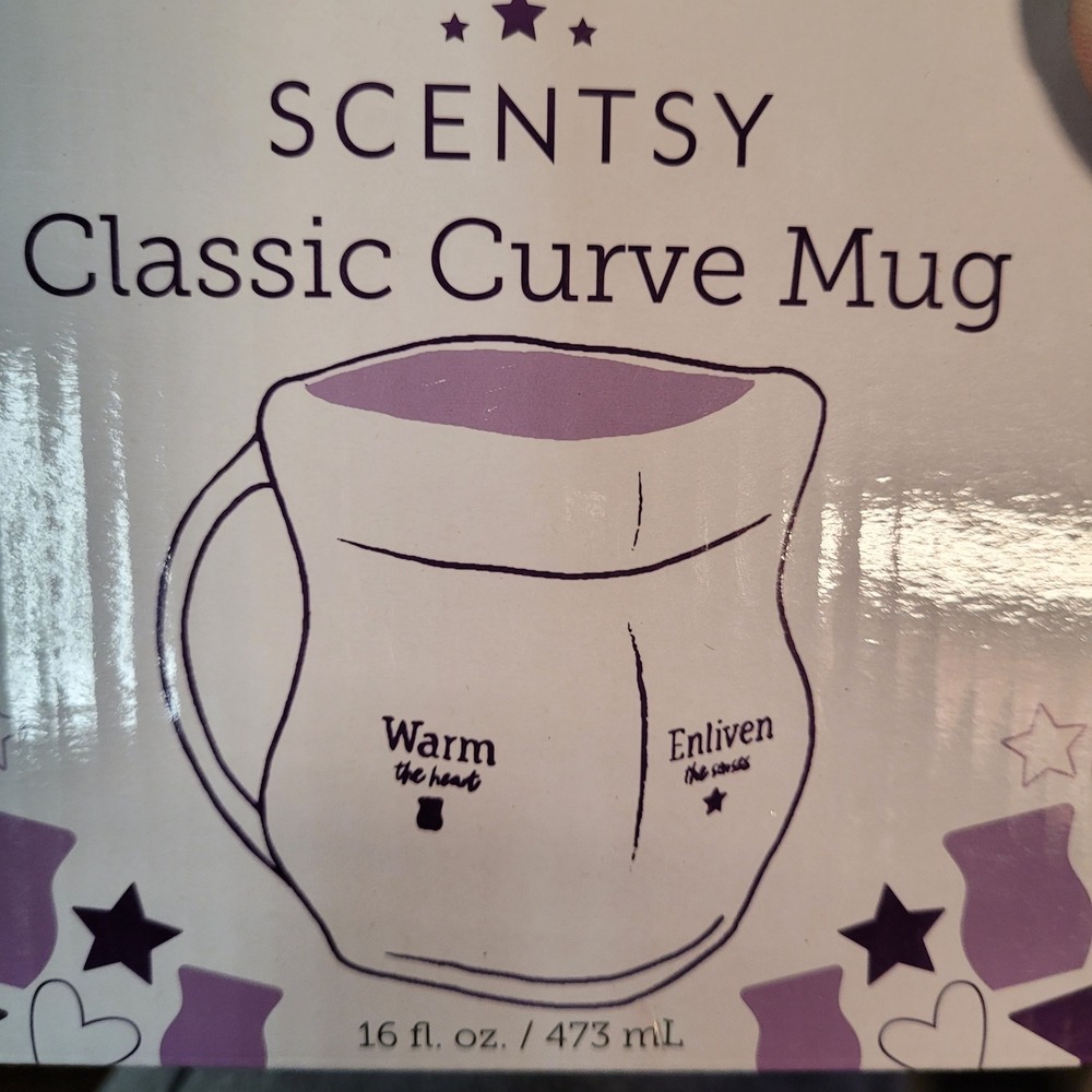 Scentsy Classic Curve Mug 16 oz Cream Purple Warm Heart Enliven Senses Ceramic‎